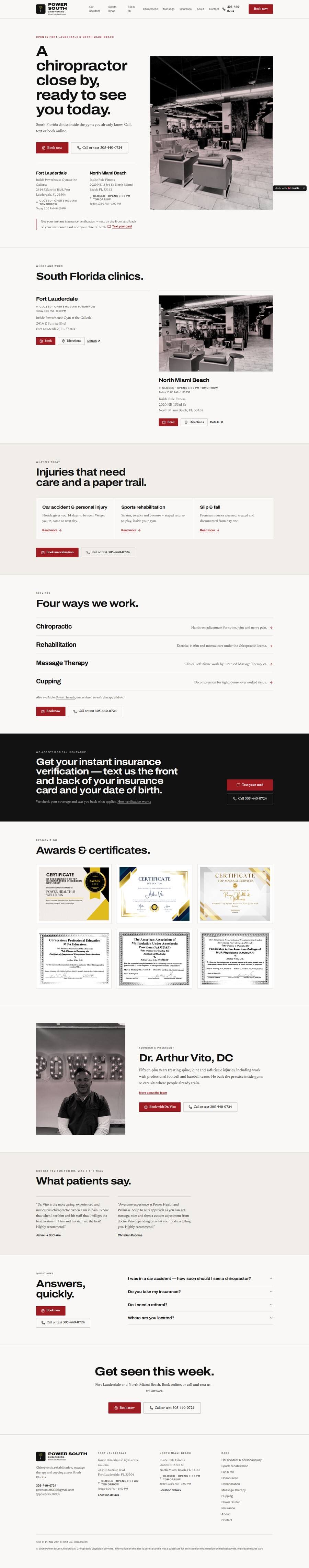 Power South Chiropractic website on desktop, after the rebuild